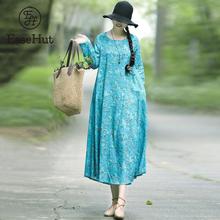 EaseHut-vestido holgado informal de lino y algodón para mujer, Estilo de primavera, estampado Vintage, largo, 2020 2024 - compra barato