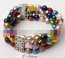 Pulsera de eslabones de perlas de agua dulce de colores mezclados, pulsera de eslabones de 7 ", 13402 de descuento, 8-9mm, 30% 2024 - compra barato