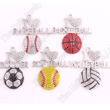 New Arrival 10 pcs a lot rhodium plated  with crystal I LOVE BASEBALL/BASKETBALL/SOCCER/SOFTBALL/ VOLLEYBALL pendant 2024 - buy cheap