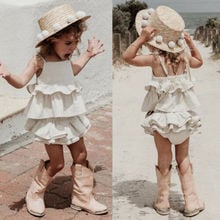 US Toddler Kid Baby Girl Clothes Headband Ruffle Solid Tops Short Pants Outfit Sunsuit 2024 - buy cheap