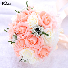 Meldel Bride Wedding Bouquet Bridesmaid Holding Flower Fake Pearl Artificial PE Rose Bouquet White Party Prom Wedding Supplies 2024 - buy cheap