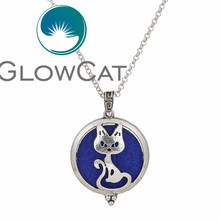 V1259 Silver kitty Necklace Open Lockets Pendant Perfume Oil Locket to send Chain length 50cm+1pc pad 2024 - buy cheap
