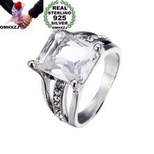 Hxomzj anel de prata aaa zircônia 925, anel de prata esterlina para mulheres e homens, presente de casamento, branco e prata, atacado 2024 - compre barato