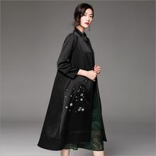 Длинные шелковистые плащ-Тренч женские большие размеры Вышивка ветровка кимоно для женщин, Ретро стиль, в стиле для отдыха плащ-Тренч Верхняя одежда wq1456 2024 - купить недорого
