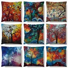 Oil Painting Tree Pillowcase Cushion Cover Cotton Linen Office Pillow Case Home Decorative Sofa Cushion Case 2024 - buy cheap