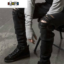 Idopy swag calças masculinas de marca de designer, jeans preto skinny rasgado, slim fit, calça de hip hop com furos para homens 2024 - compre barato