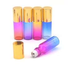 1pcs Empty 5ml Glass Roller Bottle Gradient Colorful Stainless Steel Ball Perfume Essential Oil Bottle With Glod Cap 2024 - buy cheap