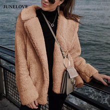 JuneLove Turn-down Collar Winter Women's Fur Faux Long Sleeve Coats Camel Thick Warm Plush Jackets Casual Streetwear Overcoat 2024 - buy cheap
