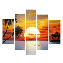 Pintura abstrata de paisagem pôr-do-sol à mão moderna pintura a óleo em tela temporal arte de parede decoração para casa imagens 2024 - compre barato