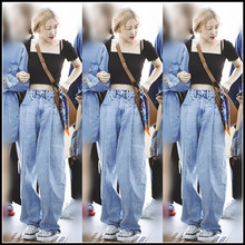 Pantalones vaqueros de cintura alta para mujer, ropa de calle estilo celebridad coreana, kpop, Sexy, holgados, color azul claro 2024 - compra barato