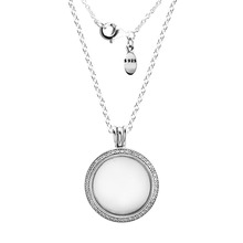 Colar medalhão médio flutuante 925, joia de prata esterlina elegante colar para mulheres, joias da moda 2024 - compre barato