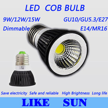 Светодиодная лампа COB высокой мощности с регулируемой яркостью, 50 шт./Лот, E27/E14/GU10/GU5.3/MR16, 9 Вт/12 Вт/15 Вт, 110-240 В 2024 - купить недорого
