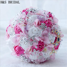 H & S decoración nupcial para la boda ramos de novia de mariage Rosa marfil 2020 ramo de flores Artificial boda cristal con perlas 2024 - compra barato