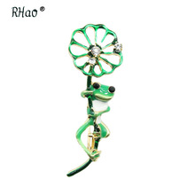 RHao-broches de hoja de loto para hombre y mujer, broche de esmalte verde, Rana, diamantes de imitación, pines, broche de animal, sombrero, accesorio para bufandas 2024 - compra barato