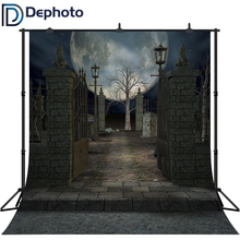Dephoto halloween fotografia pano de fundo assombrado cemitério portão lua cheia horror noite assustador porta sombrio fundo estúdio adereços 2024 - compre barato