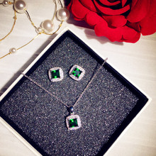 Jewelry Sets For Women Vintage Emerald Stud Earrings Necklace Pendant Set Temperament Cubic Zirconia Square Fine Jewelry 2024 - buy cheap