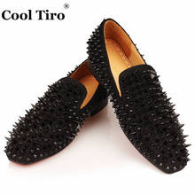 COOL TIRO Black Spikes Men Loafers Rhinestones Glitter SmokingSlippers Wedding  Men's Dress Shoes Casual Leather Square Toe Flat 2024 - buy cheap