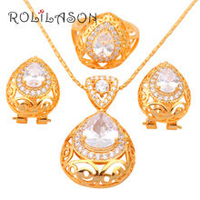 ROLILASON yellow Gold Tone Jewelry Set Zirconia Crystal Health Earring Pendant Necklace Ring size #6.75 #7.75 JS355 2024 - buy cheap