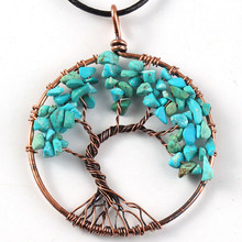 Trendy-beads Copper Wire Wrap Green Turquoises Stone Pendant Round Necklace For Party Jewelry 2024 - buy cheap