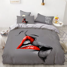 3D Digital Printing Custom Bedding Set,Quilt/Duvet Cover Set Twin Full Queen King,Bedclothes Gray Kiss lips Drop Shipping 2024 - buy cheap