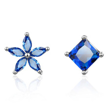 Kofsac nova moda 925 prata esterlina brinco elegante assimetria azul flores de cristal brincos para festa feminino jóias presente 2024 - compre barato