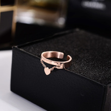 YUN RUO 2018 Fashion Heart Pendant Open Rings Rose Gold Color Fashion Titanium Steel Jewelry Birthday Gift Woman Drop Shipping 2024 - buy cheap