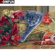 HOMFUN полный квадрат/круглая дрель 5D DIY Алмазная картина "животное кошка" вышивка крестиком 3D домашний Декор подарок A13345 2024 - купить недорого