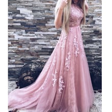 Custom-made Open Back Evening Party Dress Sleeveless Lace Appliques Tulle A-line Elegant Prom Dress Long Vestidos de Gala 2024 - buy cheap
