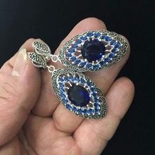 Pendientes de marcasita estilo Arte con diseño de cristal azules plateados genuinos tibetanos a la moda para mujer 2024 - compra barato