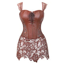 Women Faux Leather&Lace Burlesque Steampunk Corset Dress Waist Gothic Bustier Corpet Sexy Lingerie Plus Size Black Brown Red 2024 - buy cheap