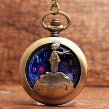 Relógio de bolso com pingente de bronze, colar de quartzo da estrela sky little prince, com corrente antiga, fofo de desenhos animados cômicos 3d para presente de crianças 2024 - compre barato