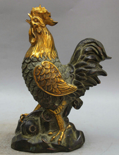 Song voge-escultura de estatua de gallo, Gema S1880, 12 ", bronce dorado de China, Zodíaco Fengshui, año 2024 - compra barato