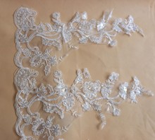 60CM Wide 10yards Embroidered Net Lace Trim Ribbon Off White with Bridal Sequins 2024 - buy cheap