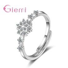 Creative 925 Silver Cubic Zircon Snowflake Flower Finger Rings Fresh Cute Sweet Female Resizable Opening Rings Women Jewelry 2024 - buy cheap