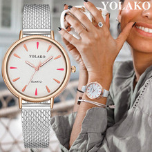 YOLAKO-relojes con correa de malla de silicona para mujer, pulsera de cuarzo ultrafina, de lujo, informal 2024 - compra barato