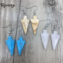 Pendientes de punta de flecha para mujer, joyería Bohemia, colgante de oreja de piedra de gema, aretes de cristal Rosa fósil de howlita azul MY1421 2024 - compra barato