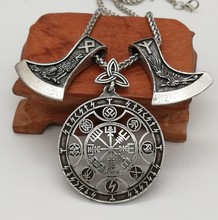 Antique Silver Vegvisir Compass Raven Wolf Axe Pendant Necklace Viking Rune Amulet Men's Necklace 2024 - buy cheap