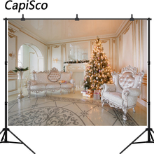 Capisco Christmas Tree Armchair Luxurious Scene Baby Photography Backdrops Indoor Photographic Background Photo Studio 2024 - buy cheap