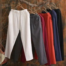 Casual Harem Pants Female Trousers 5Xl Folk Style Spring Women Pants Plus Size Elastic Waist Loose Cotton Linen Pants Solid 2024 - buy cheap