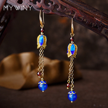 New red garnet vintage copper chains earrings for women,blue nature stones Ethnic earrings jewelry,fashion dangle earrings 2024 - buy cheap