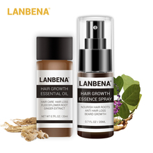 Lanbena 2 pçs produtos anti perda de cabelo conjunto ginseng poderoso crescimento do cabelo essência óleo + spray consolidação nutrir raízes cuidados com os cabelos 2024 - compre barato