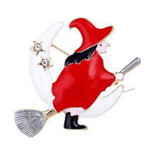 Enamel Red Witch Brooch Pin For Halloween Party Rhinestone Mixed Snowflake Deer Christmas Brooches For Women Scarf Pin Best Gift 2024 - buy cheap
