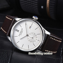 Relógio masculino branco parnis 42mm, pulseira data st 1731 automático 2024 - compre barato