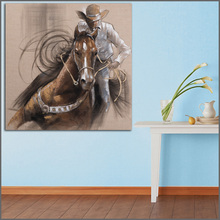 Pintura al óleo de gran tamaño para sala de estar y dormitorio, pintura abstracta de 10 cowboy, arte de pared fresco, impresiones en lienzo, imágenes sin marco 2024 - compra barato