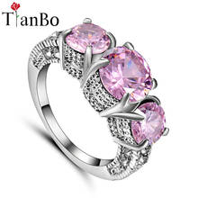 TianBo серебристое, Черное и золотистое кольцо с 3 камнями навсегда Блестящий Круглый вырез розовый/небесно-голубой обручальное кольцо размер 9 2024 - купить недорого