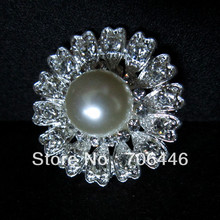 Sparkly Silver Zinc Alloy Clear Rhinestone and Pearl Center Flower Bouquet Pin Brooch 2024 - buy cheap