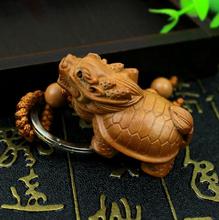 Dragon Turtle Statue Wood 3D Carved Chinese Wealth Sculpture Pendant Key Chain 2024 - buy cheap