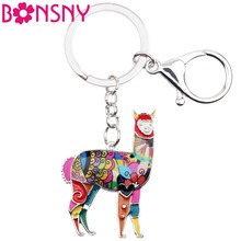 Bonsny Enamel Alloy South American Floral Alpaca Goat Key Chains For Women bag Charms Keyring keychains Fashion Jewelry Unique 2024 - buy cheap