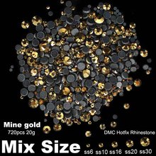 Hotfix Rhinestones Mine Gold Mixed sizes SS6 SS10 SS16 SS20 SS30 720pcs 20g for Rhinestone Motifs Nail Art Dec Shiny Nail Strass 2024 - buy cheap