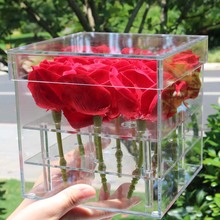 Caja de rosas acrílico transparente, caja de regalo de lujo hecha a mano, jarrón 2024 - compra barato